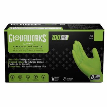 AMMEX Nitrile Disposable Gloves, 8 mil Palm, Nitrile, Powder-Free, L, Green GWGN46100